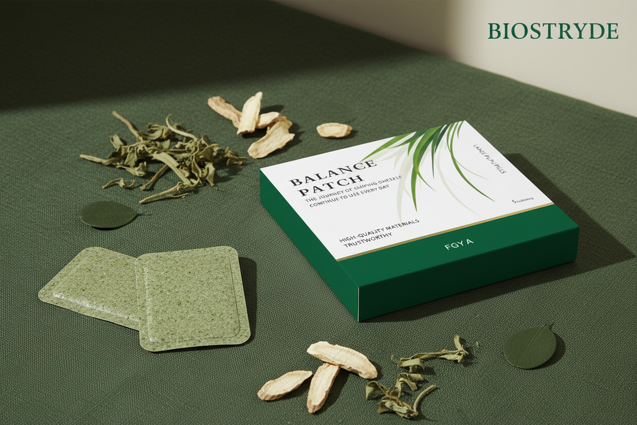 BIOSTRYDE Box and Patches Flat-lay
