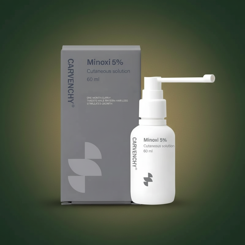 Minoxi 5% with Dark Green & Tan Background